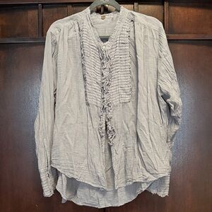 Chic Light Gray Women's Blouse with Ruffle Detail